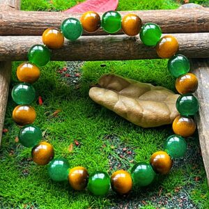 8mm Wealth Attraction Bracelet, Tiger Eye & Green Gemstone Stretch Beaded Bracelet Abundance Prosperity Jewelry Unisex