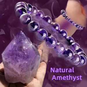 8mm Natural Amethyst Round Bead Stretch Bracelet, Purple Crystal Healing Energy Beaded Bracelet for Women