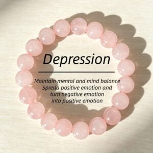 Rose Quartz Round Bead Stretch Bracelet, Natural Pink Crystal Love Stone Healing Gemstone Bracelet for Women