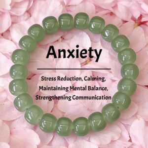 8mm Green Jade Barrel Bead Stretch Bracelet, Calming Stress Relief Crystal Bracelet Unisex Jewelry
